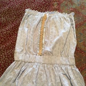 Cute! Strapless Eyelet Mini Dress. Pale Blue sz L